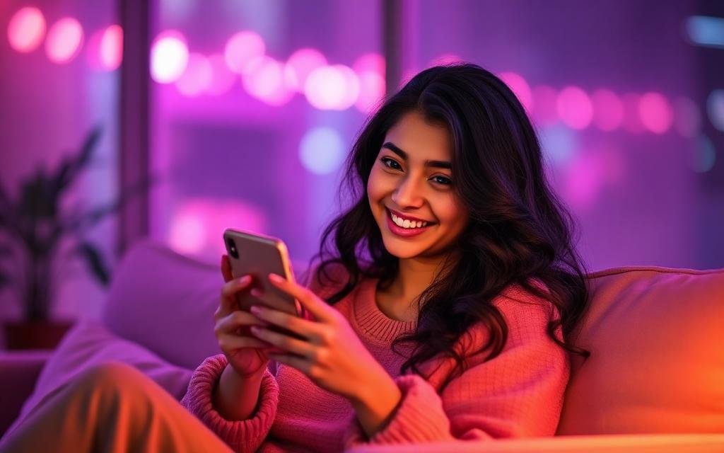 Ayesha chatting on her phone